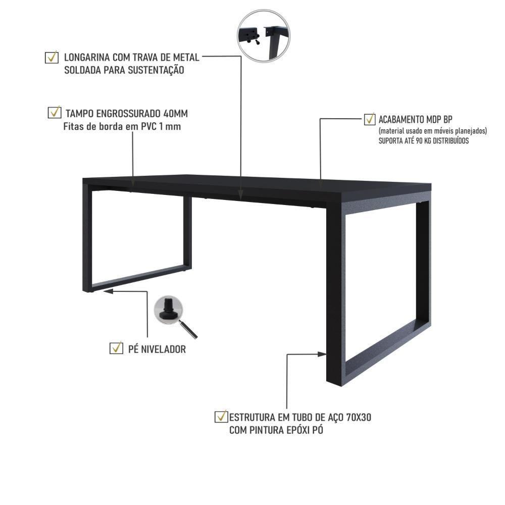 Mesa De Jantar Queens 200x90x77cm Qemj9200 Preto Tx - Est.preta Preto Tx/est.preta - 3