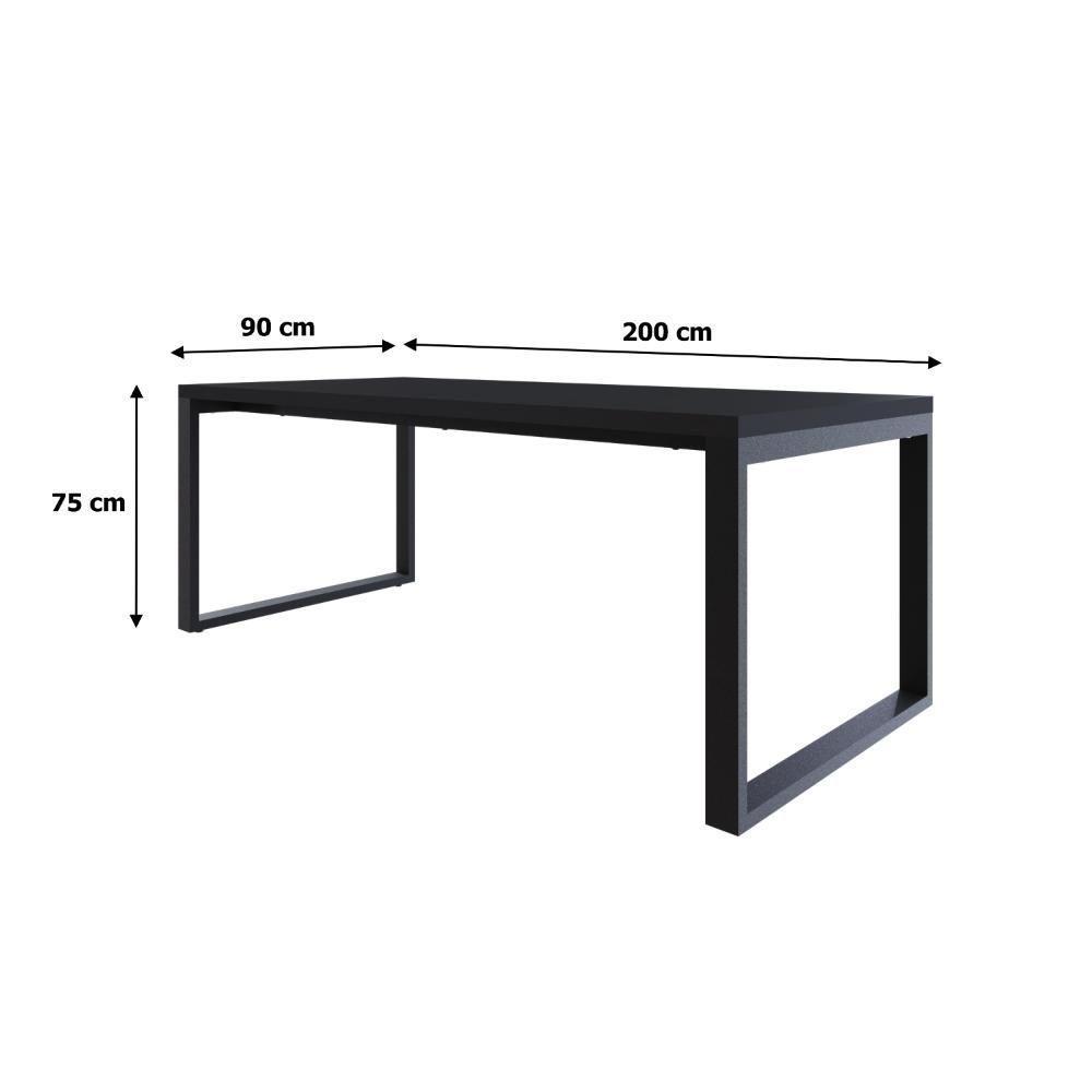 Mesa De Jantar Queens 200x90x77cm Qemj9200 Preto Tx - Est.preta Preto Tx/est.preta - 6
