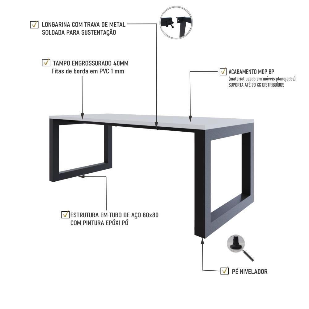 Mesa De Jantar Bronx 200x90x77cm Brmj9200 Branco Tx - Est.preta Branco Tx/est.preta - 3