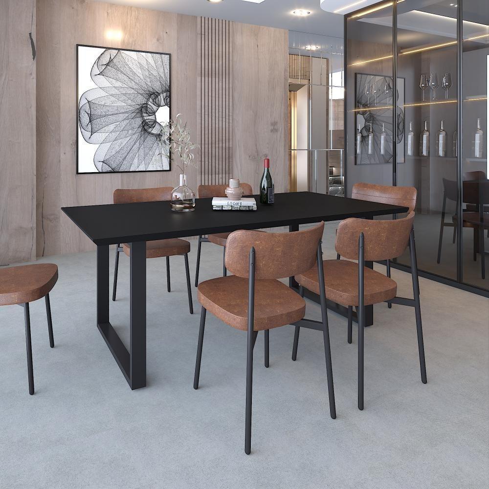 Mesa De Jantar Queens Rg2 200x90x77cm Qemj9200rg2 Preto Tx - Est.preta Preto Tx/est.preta - 2