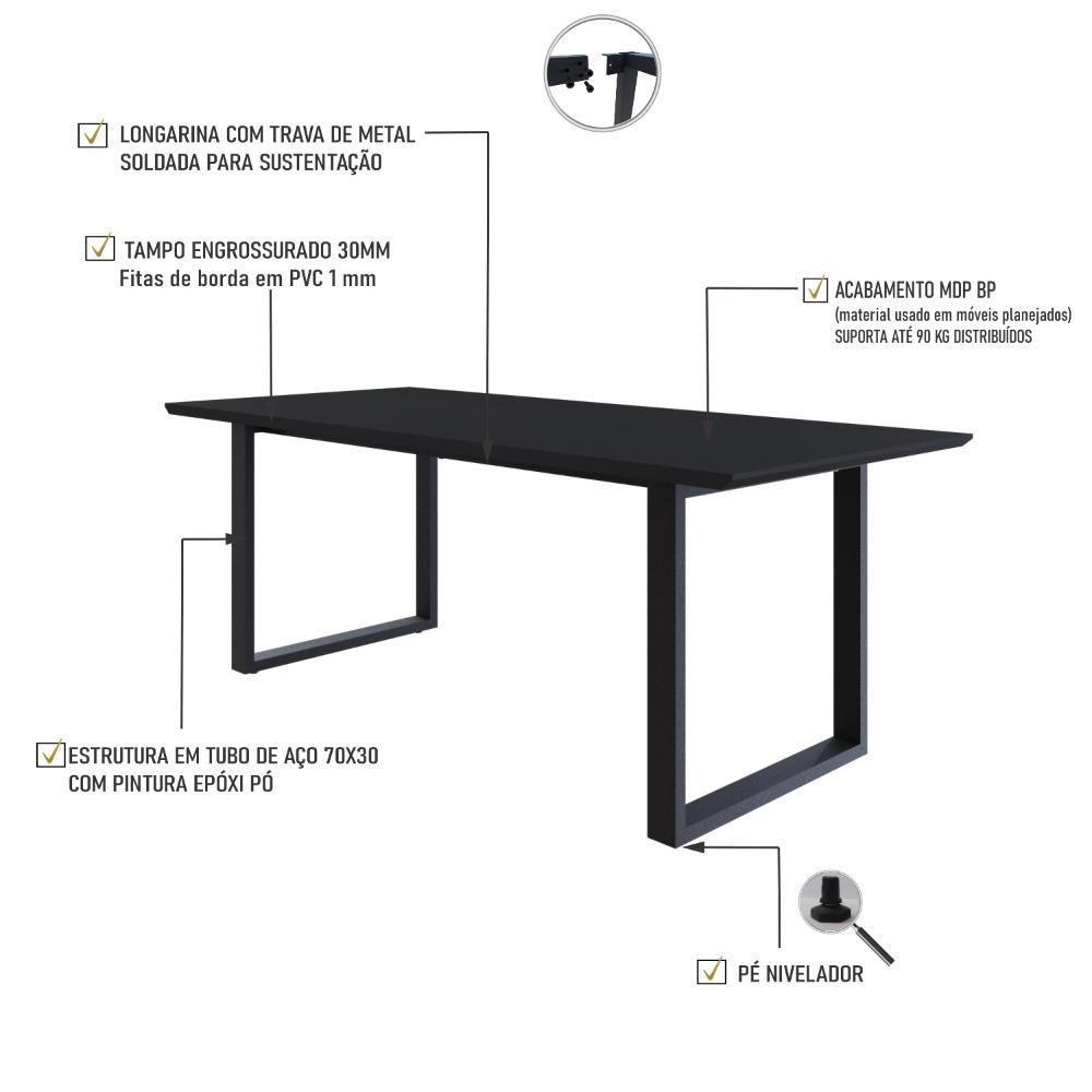 Mesa De Jantar Queens Rg2 200x90x77cm Qemj9200rg2 Preto Tx - Est.preta Preto Tx/est.preta - 3