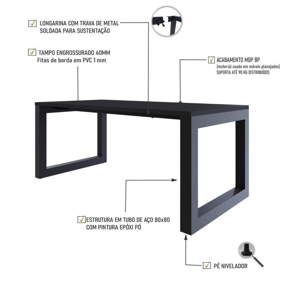 Mesa De Jantar Bronx 180x90x77cm Brmj9180 Preto Tx - Est.preta Preto Tx/est.preta - 3