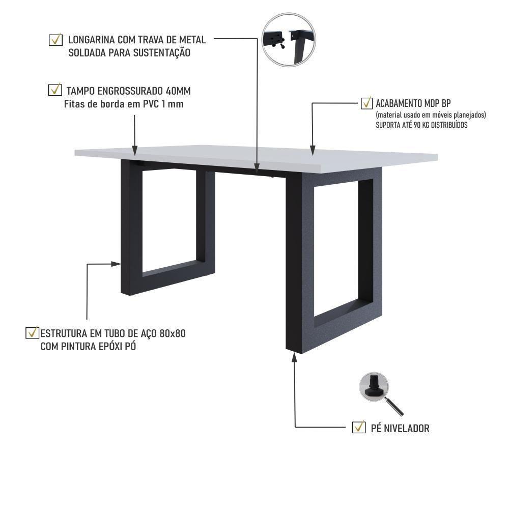Mesa De Jantar Bronx R 160x90x77cm Brmj9160r Branco Tx - Est.preta Branco Tx/est.preta - 3