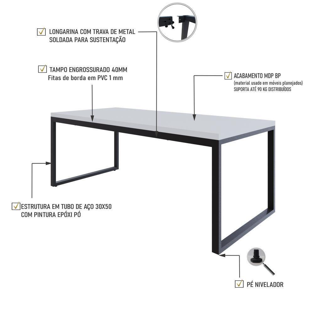 Mesa De Jantar Yon 200 X 90 X 76 Cm Branco Tx/est.preta Branco Tx/est.preta - 3
