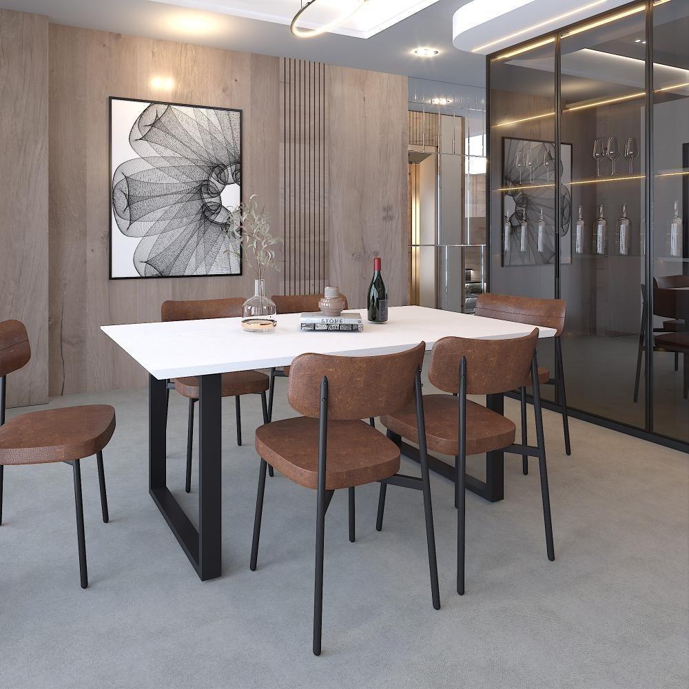 Mesa De Jantar Queens Rg2 180x90x77cm Qemj9180rg2 Branco Tx - Est.preta Branco Tx/est.preta - 2