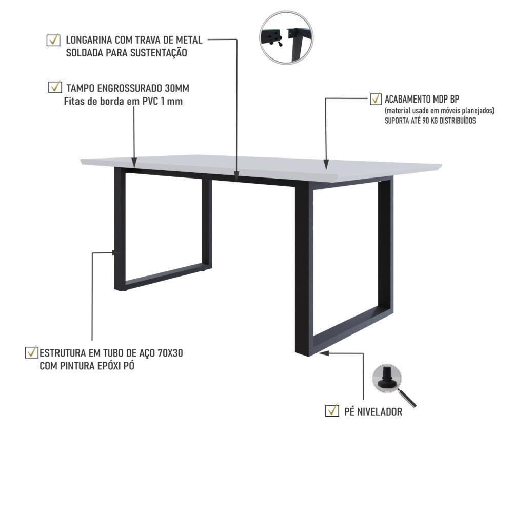 Mesa De Jantar Queens Rg2 180x90x77cm Qemj9180rg2 Branco Tx - Est.preta Branco Tx/est.preta - 3