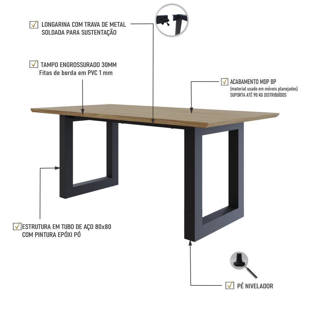 Mesa De Jantar Bronx Rg2 180x90x77cm Brmj9180rg2 Vermont Oak - Est.preta Vermont Oak/est.preta - 3