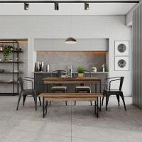 Mesa De Jantar Com 1 Banco Estilo Industrial Tub  Nogal / Est.preta - 3