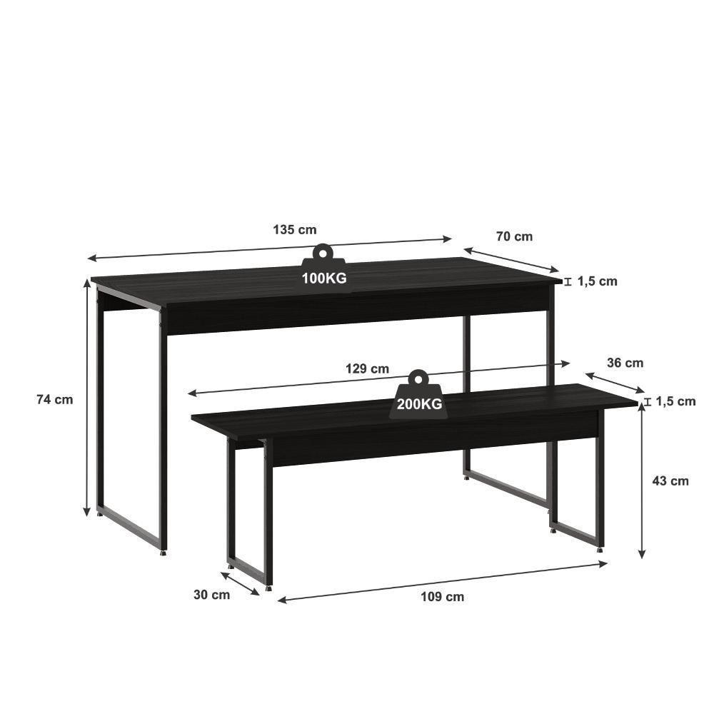 Mesa De Jantar Com 1 Banco Estilo Industrial Tub  Preto ônix / Est.preta - 4