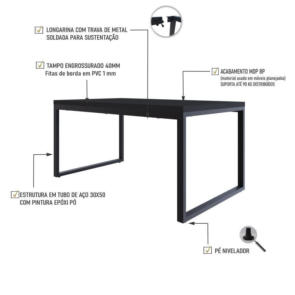 Mesa De Jantar Yon 160 X 90 X 76 Cm Preto Tx/est.preta Preto Tx/est.preta - 3