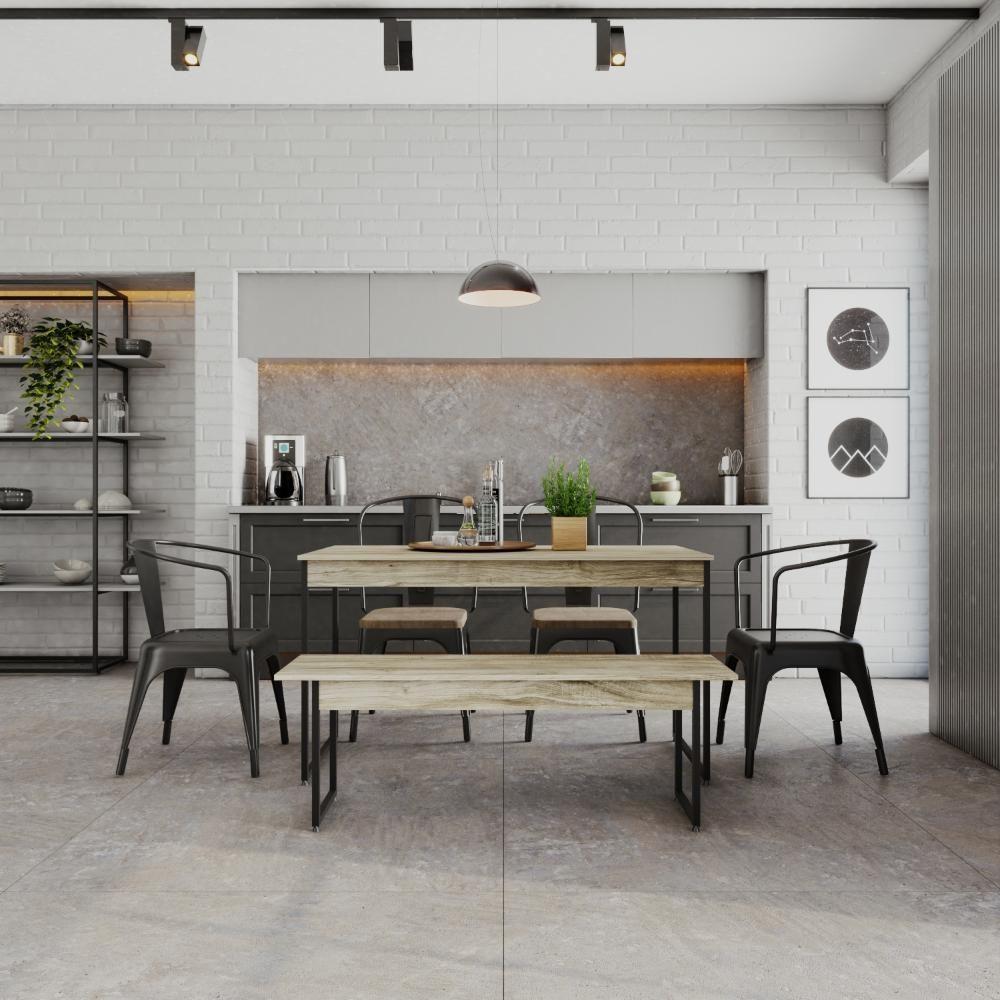 Mesa De Jantar Com 1 Banco Estilo Industrial Tub  Carvalho / Est.preta - 3