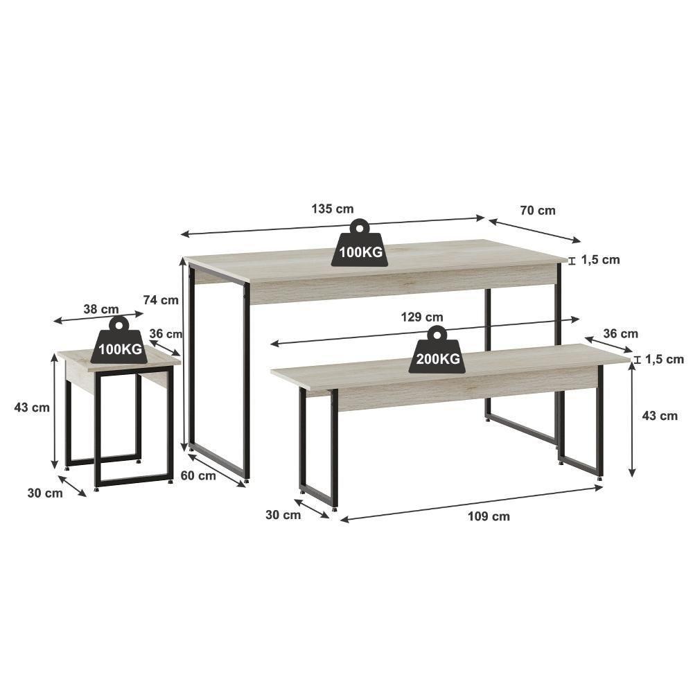 Mesa De Jantar Com 2 Bancos E 2 Banquetas Industrial Tub Snow / Est.preta - 4