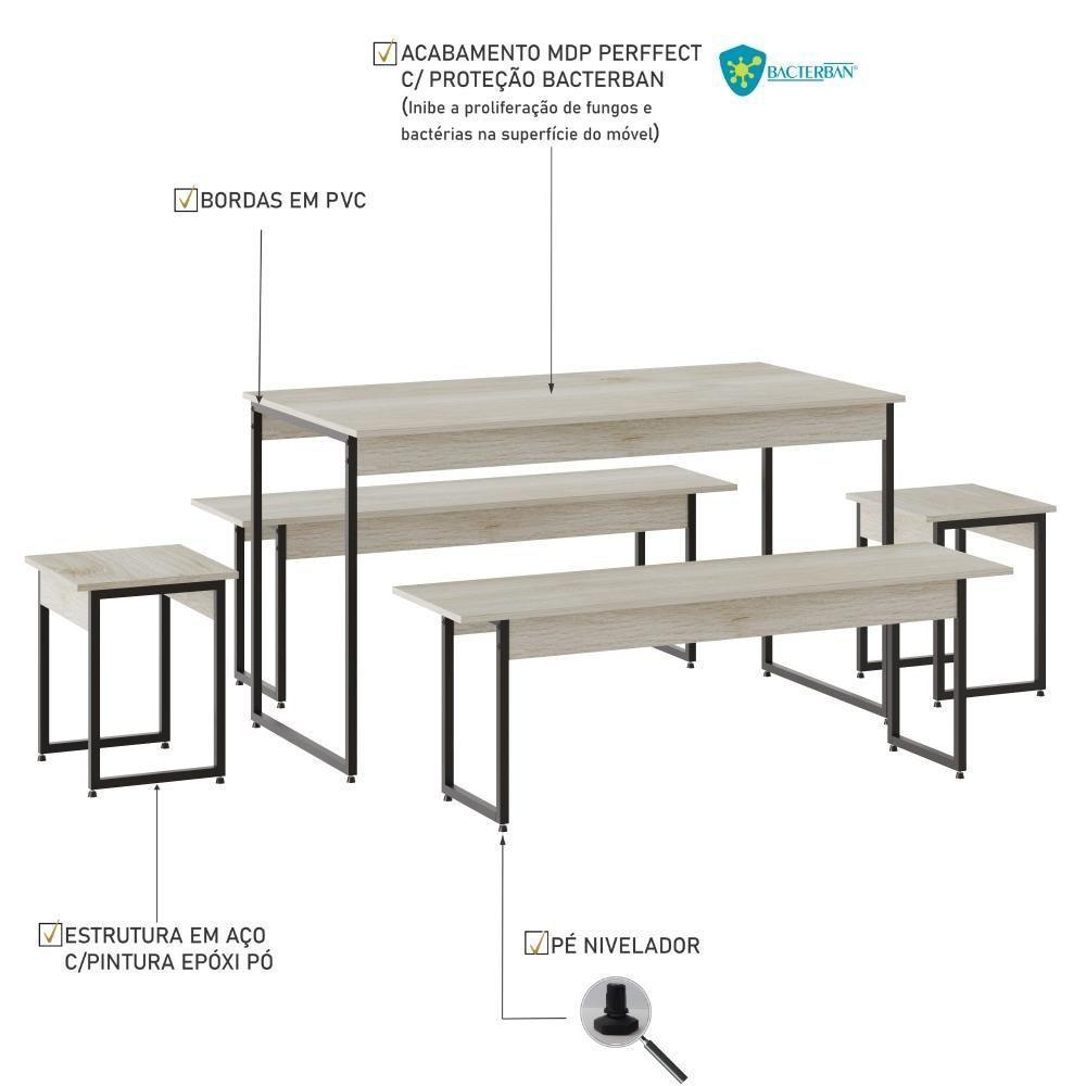 Mesa De Jantar Com 2 Bancos E 2 Banquetas Industrial Tub Snow / Est.preta - 5