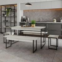 Mesa De Jantar Com 2 Bancos E 2 Banquetas Industrial Tub Snow / Est.preta - 2