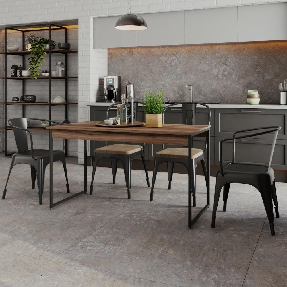Mesa De Jantar Com 1 Banco Estilo Industrial Tub  Nogal / Est.preta - 2