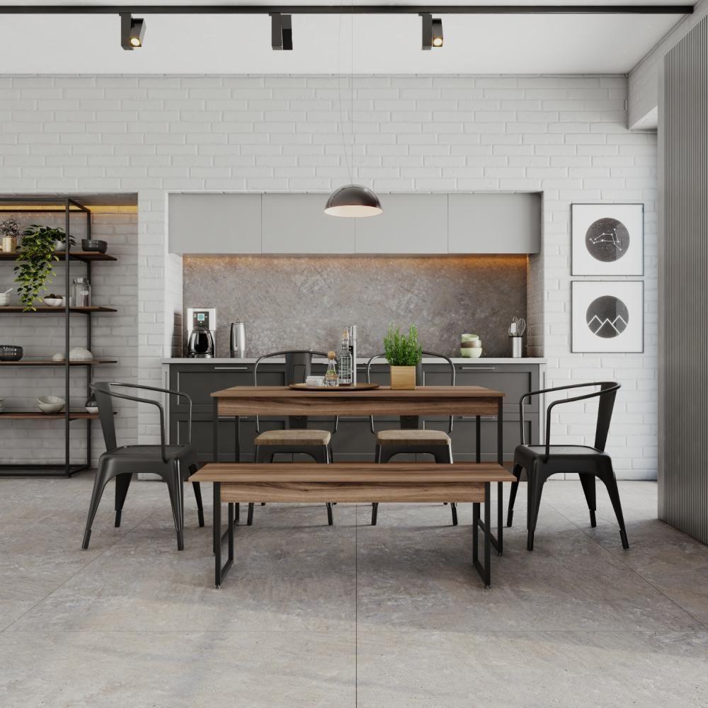 Mesa De Jantar Com 1 Banco Estilo Industrial Tub  Nogal / Est.preta - 3