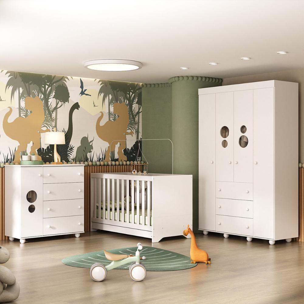 Quarto Infantil Completo Com Berço 3 Em 1 Com Colchão Incluso Multimóveis Mp4384 Branco - 2
