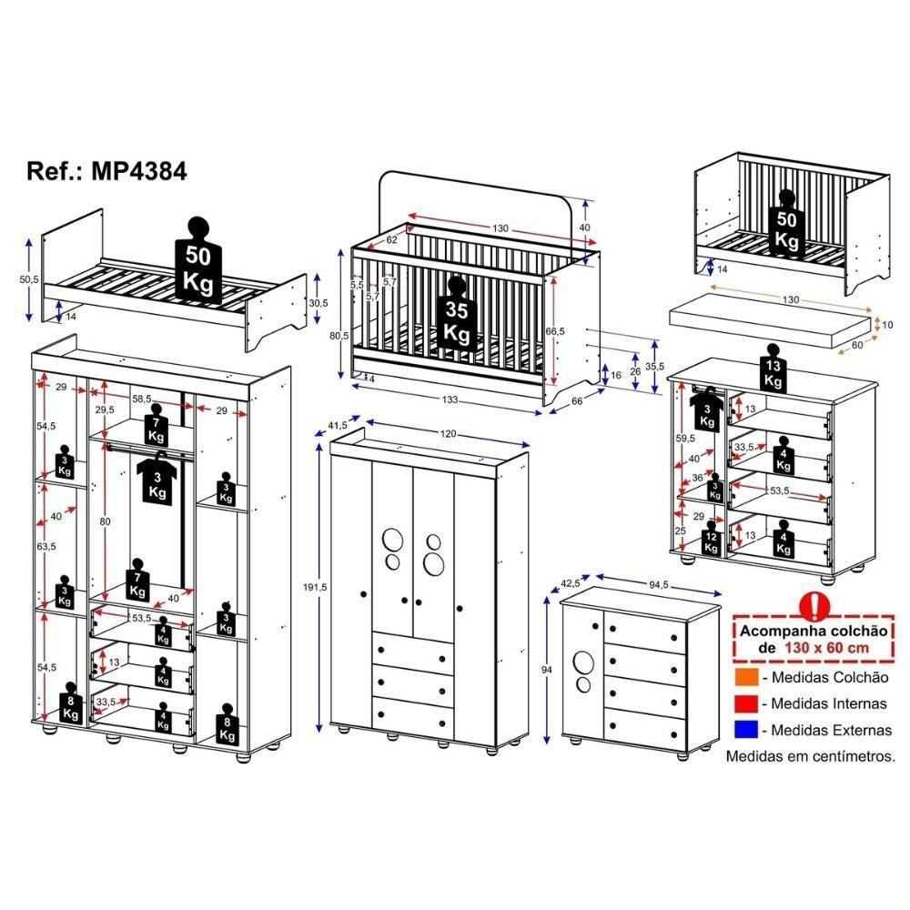 Quarto Infantil Completo Com Berço 3 Em 1 Com Colchão Incluso Multimóveis Mp4384 Branco - 4