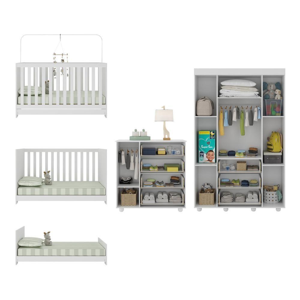 Quarto Infantil Completo Com Berço 3 Em 1 Com Colchão Incluso Multimóveis Mp4384 Branco - 5