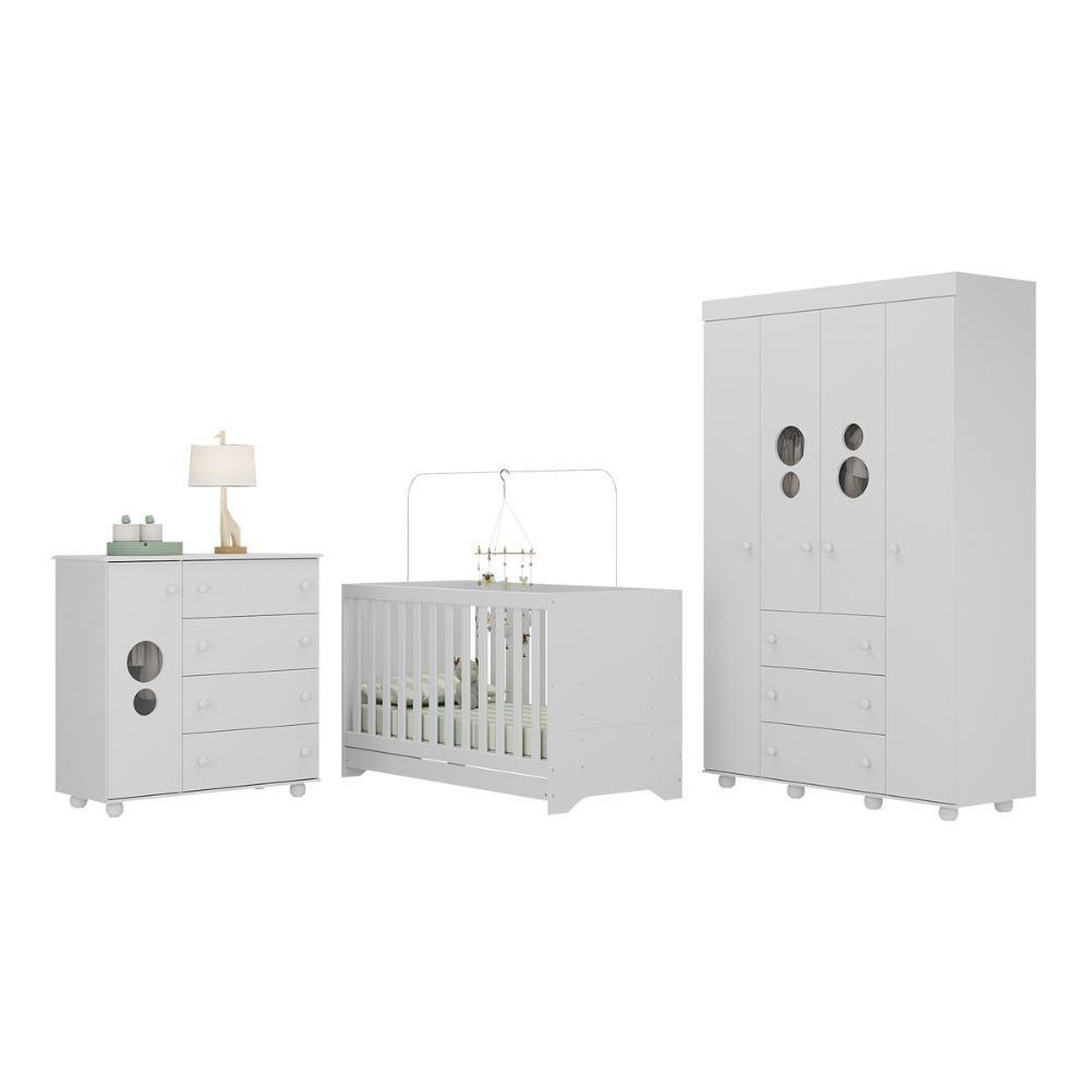 Quarto Infantil Completo Com Berço 3 Em 1 Para Colchão 130x60cm Multimóveis Mp4383 Branco - 1