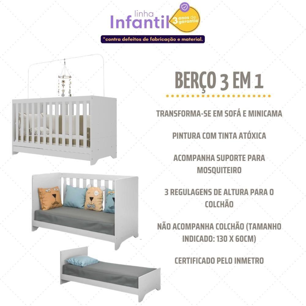 Quarto Infantil Completo Com Berço 3 Em 1 Para Colchão 130x60cm Multimóveis Mp4383 Branco - 6