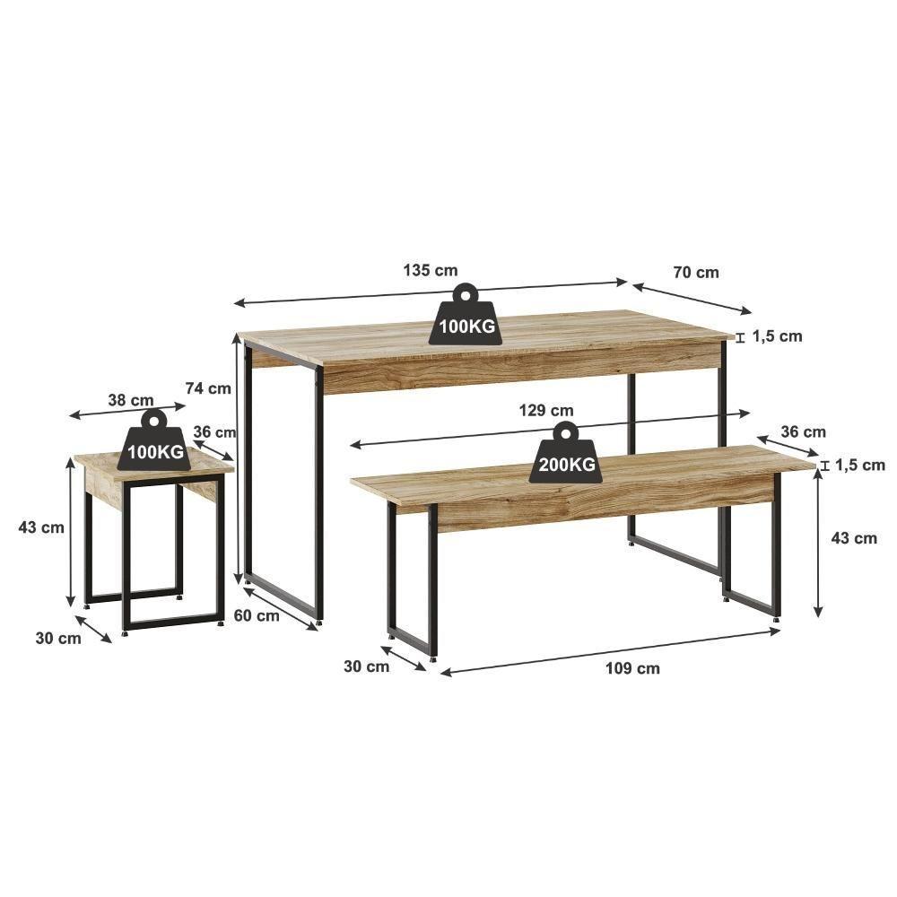 Mesa De Jantar Com 2 Bancos E 2 Banquetas Industrial Tub Carvalho / Est.preta - 4