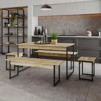 Mesa De Jantar Com 2 Bancos E 2 Banquetas Industrial Tub Carvalho / Est.preta - 2