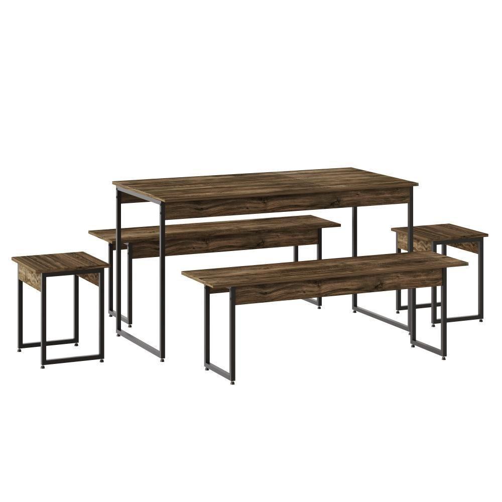 Mesa De Jantar Com 2 Bancos E 2 Banquetas Industrial Tub Carvalho Dark / Est.preta - 1