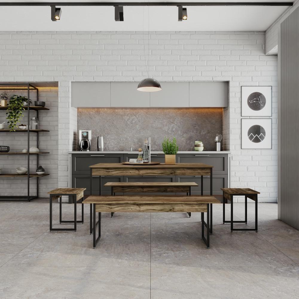 Mesa De Jantar Com 2 Bancos E 2 Banquetas Industrial Tub Carvalho Dark / Est.preta - 3