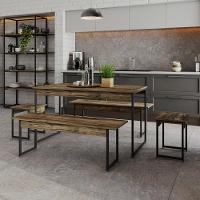 Mesa De Jantar Com 2 Bancos E 2 Banquetas Industrial Tub Carvalho Dark / Est.preta - 2