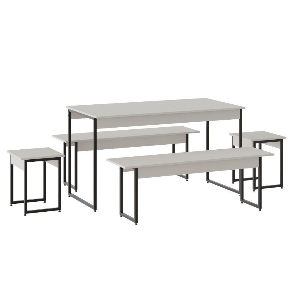 Mesa De Jantar Com 2 Bancos E 2 Banquetas Industrial Tub Branco Chess / Est.preta - 1