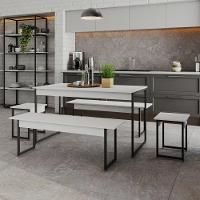 Mesa De Jantar Com 2 Bancos E 2 Banquetas Industrial Tub Branco Chess / Est.preta - 2