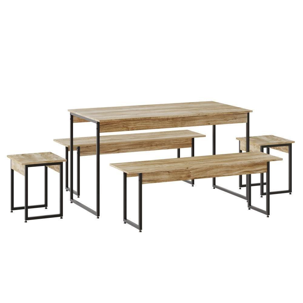 Mesa De Jantar Com 2 Bancos E 2 Banquetas Industrial Tub Carvalho / Est.preta - 1