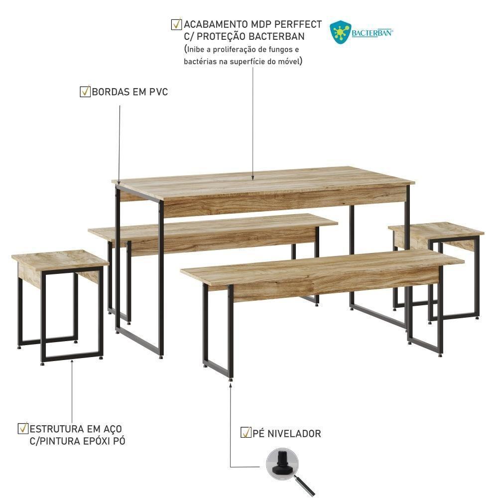 Mesa De Jantar Com 2 Bancos E 2 Banquetas Industrial Tub Carvalho / Est.preta - 5