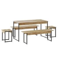 Mesa De Jantar Com 2 Bancos E 2 Banquetas Industrial Tub Carvalho / Est.preta - 1