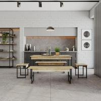 Mesa De Jantar Com 2 Bancos E 2 Banquetas Industrial Tub Carvalho / Est.preta - 3