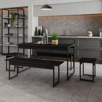 Mesa De Jantar Com 2 Bancos E 2 Banquetas Industrial Tub Preto ônix / Est.preta - 2