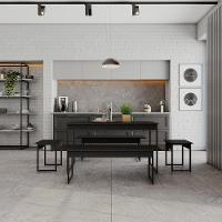 Mesa De Jantar Com 2 Bancos E 2 Banquetas Industrial Tub Preto ônix / Est.preta - 3