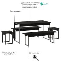 Mesa De Jantar Com 2 Bancos E 2 Banquetas Industrial Tub Preto ônix / Est.preta - 5