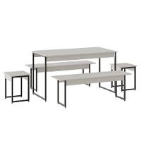 Mesa De Jantar Com 2 Bancos E 2 Banquetas Industrial Tub Branco Chess / Est.preta - 1