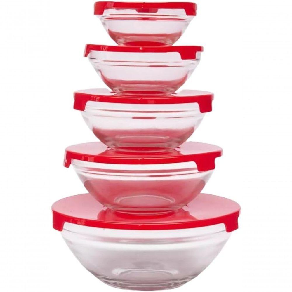 Conjunto Kit De 5 Potes De Vidro Com Tampa - Original Line (vermelho) - 1