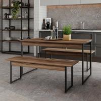 Mesa De Jantar Com 2 Bancos Estilo Industrial Tub  Nogal / Est.preta - 2