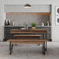 Mesa De Jantar Com 2 Bancos Estilo Industrial Tub  Nogal / Est.preta - 3