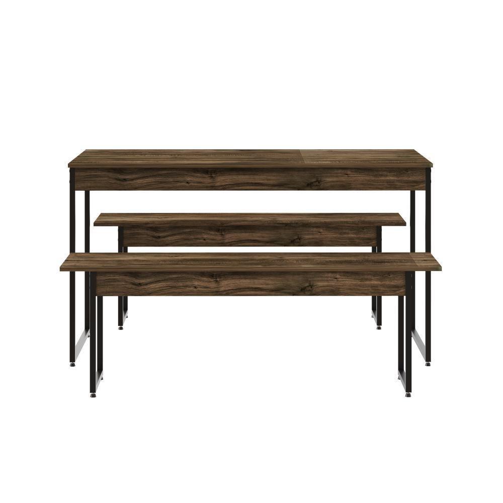Mesa De Jantar Com 2 Bancos Estilo Industrial Tub  Carvalho Dark / Est.preta - 1