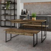 Mesa De Jantar Com 2 Bancos Estilo Industrial Tub  Carvalho Dark / Est.preta - 2