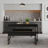 Mesa De Jantar Com 2 Bancos Estilo Industrial Tub  Preto ônix / Est.preta - 3