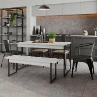 Mesa De Jantar Com 1 Banco Estilo Industrial Tub  Branco Chess / Est.preta - 2