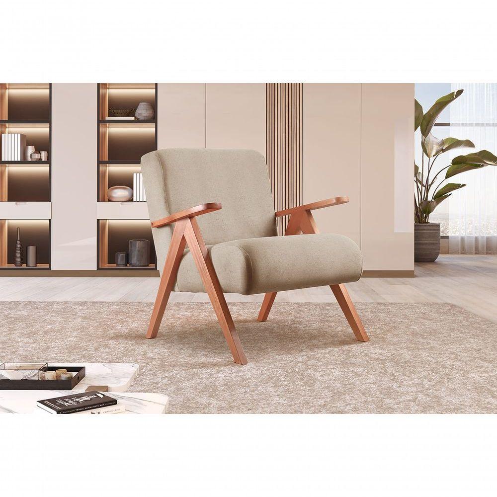Poltrona Braço De Madeira Laguna Cor:linho Bege 103 - 1
