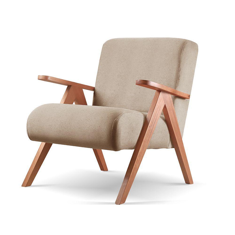 Poltrona Braço De Madeira Laguna Cor:linho Bege 103 - 2