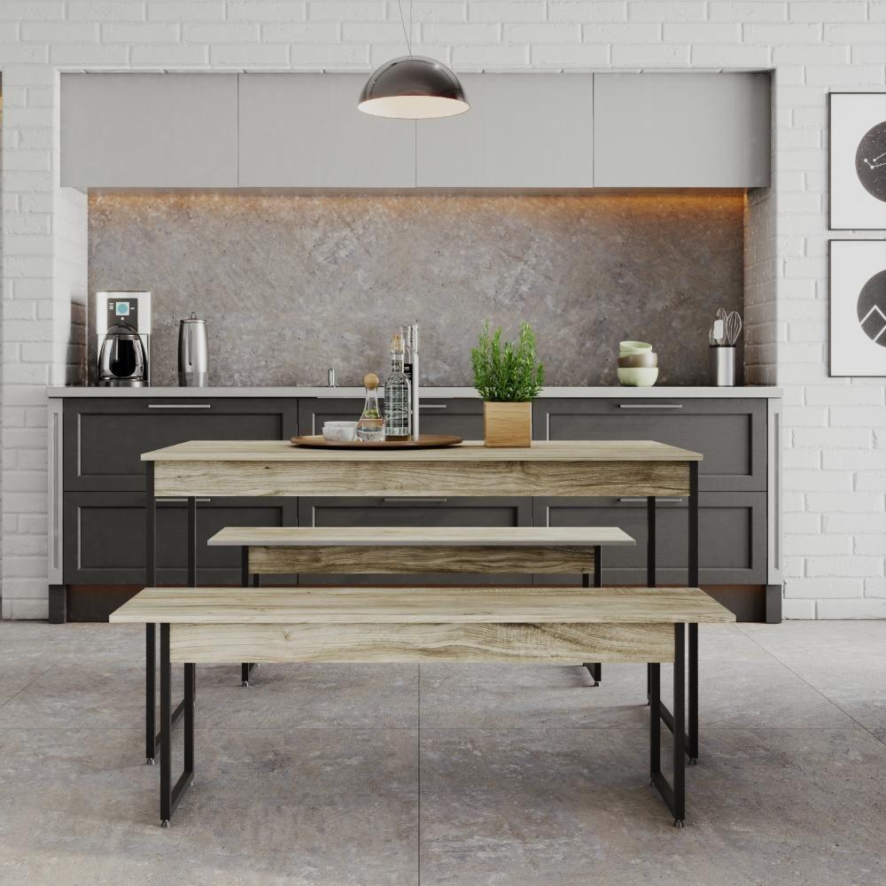 Mesa De Jantar Com 2 Bancos Estilo Industrial Tub  Carvalho / Est.preta - 3